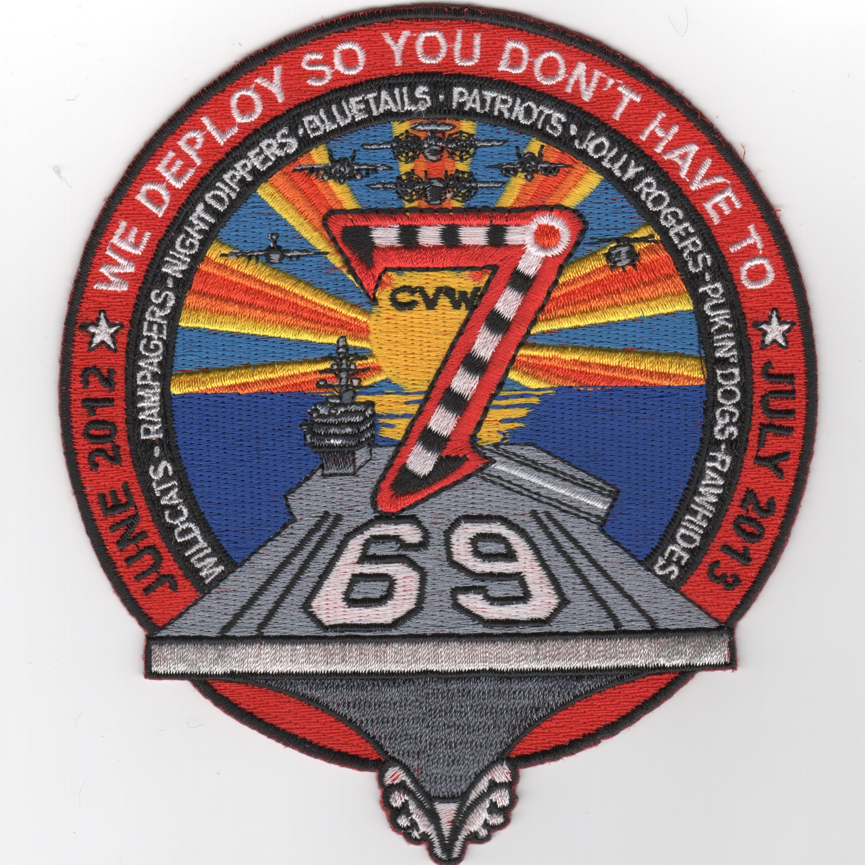 CVN-69/CVW-7 2013 'We Deploy' Cruise Patch (Red)