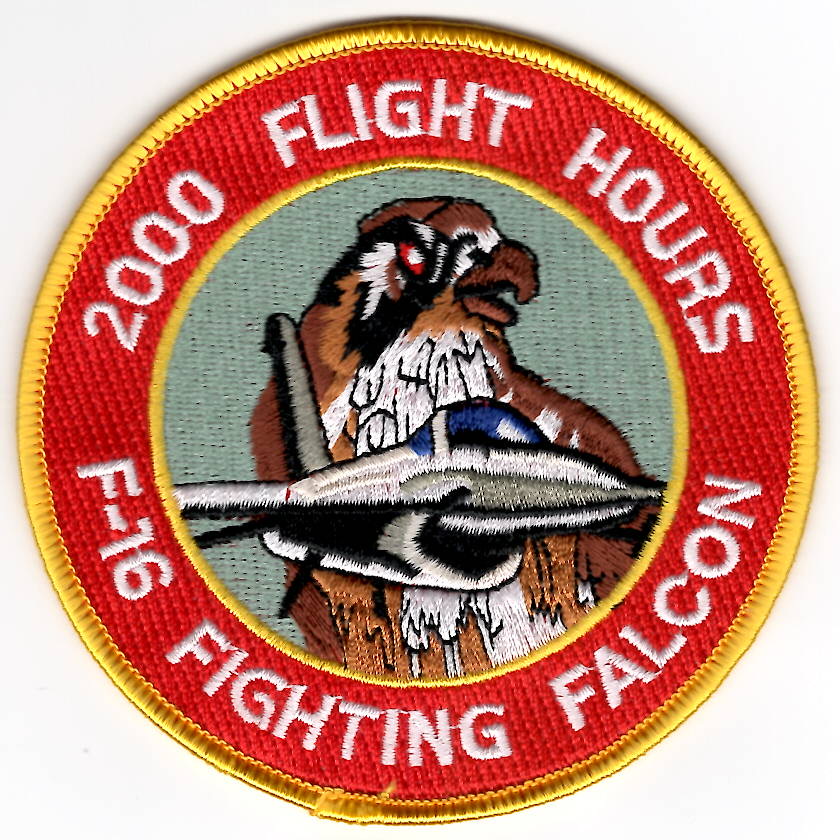 F-16 2000 Hours Patch (Red/Yellow Border/No V)