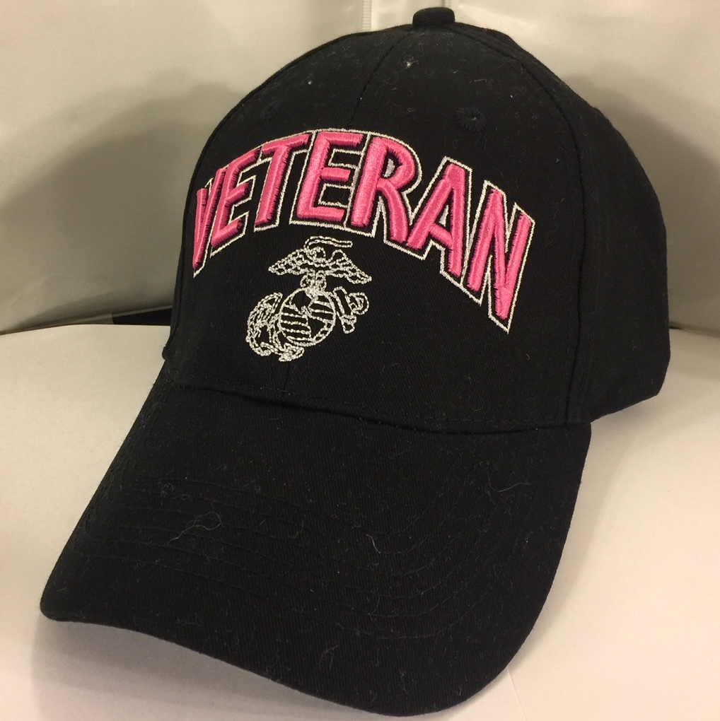 USMC VETERAN Ballcap (Black/Pink 3-D Letters)