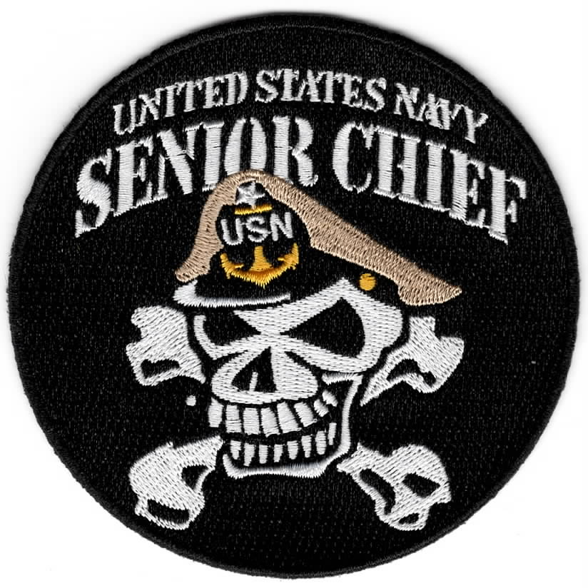 USN SENIOR Chief w/Khaki Cover Patch (Skull)