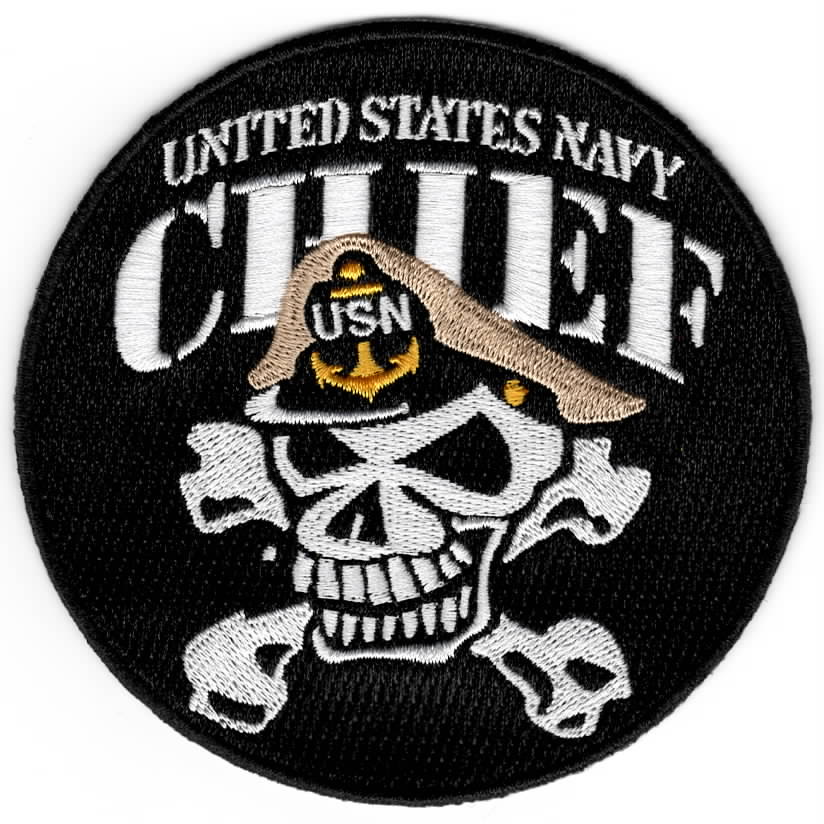 USN Chief w/Khaki Cover Patch (Skull)