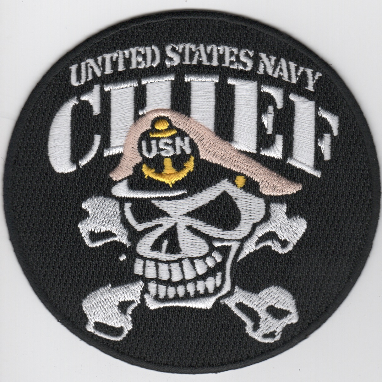 USN Chief Patch (Skull/Round/Black)