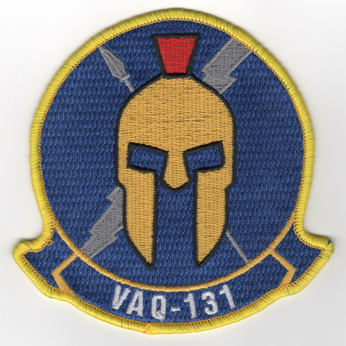 VAQ-131 Squadron Patch (Dk Blue/Sparta Mask/No Atom/All-Gray Bolts)